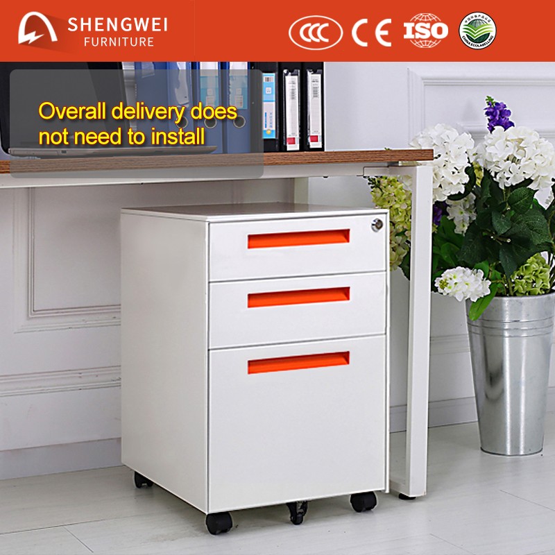 Vertical Three Drawers Movable Metal Filing Cabinet With Wheels