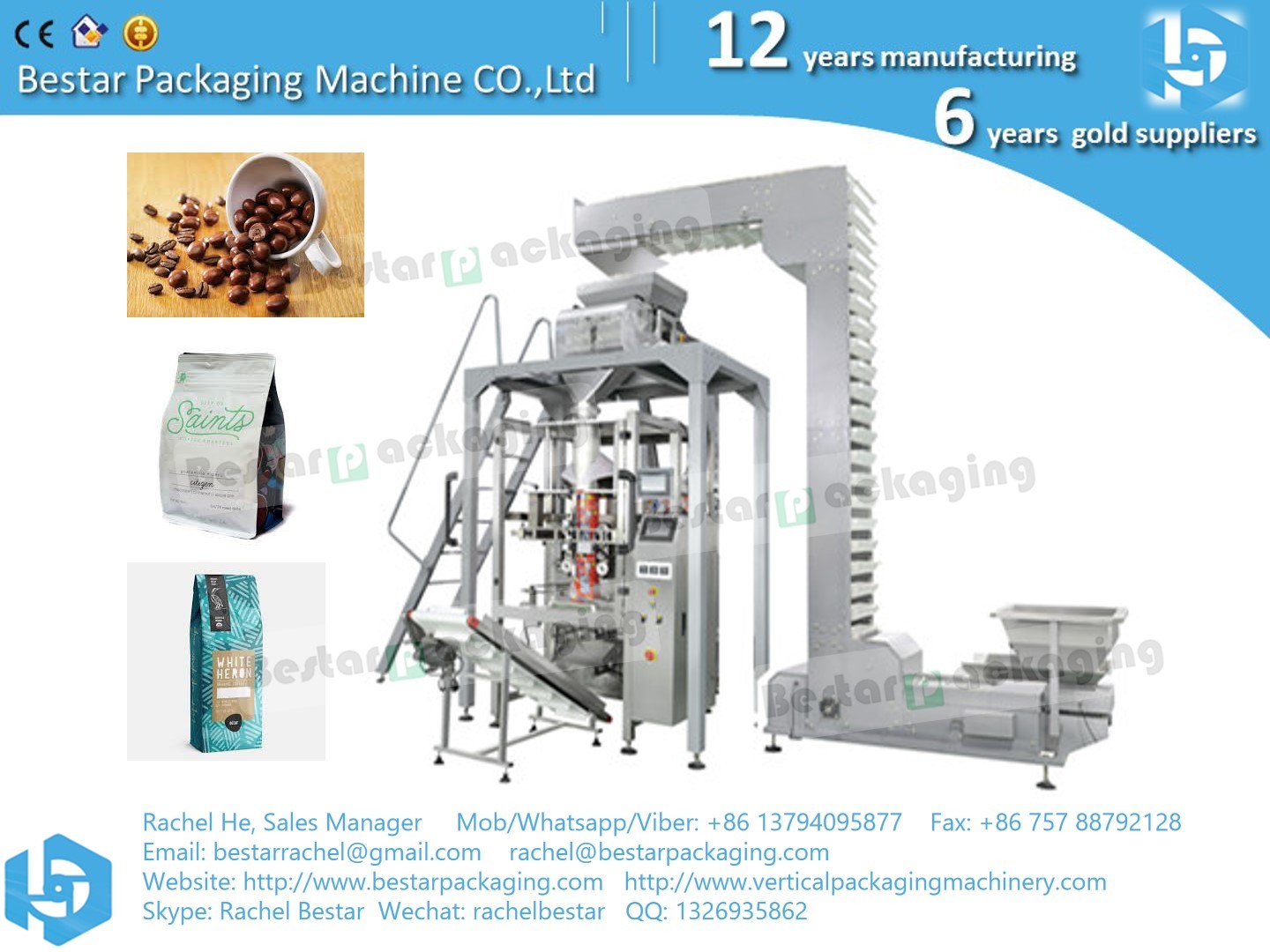 Stainless steel packing machine for coffee bean weighing packing and sealing