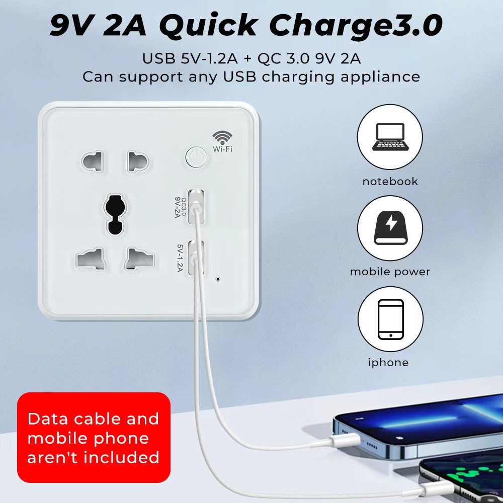 Glomarket Tuya Wifi Smart Sockets Usb Charger Electrical Plug Socket Remote Control With Alexa Google For Smart Home