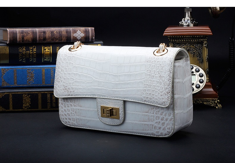 Luxury Genuine Crocodile Belly Skin Gold Hardware Lady Evening Flap Purse Alligator Leather Women Single Shoulder Bag