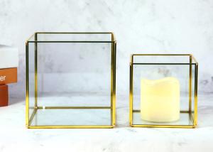 Wholesale Glass greenhouse dust cover birthday candlestick Glass cover soft decoration square copper strip desktop storage box from china suppliers