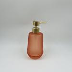 Glass Bathroom Accessories Set Frosted Orange Round Shape Gold Pump Glass Soap