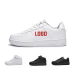 Custom Logo TPR Bottom Leather Casual Sneakers Breathable White Flat Sneakers