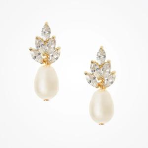 Wholesale 18K Gold Plated Leaf Bridal Earrings White Pearls Leaf Earrings Wedding from china suppliers