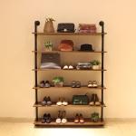 Wood / Metal Indoor Shoe Rack Display Shelves Modern 6 Layers Store Fittings