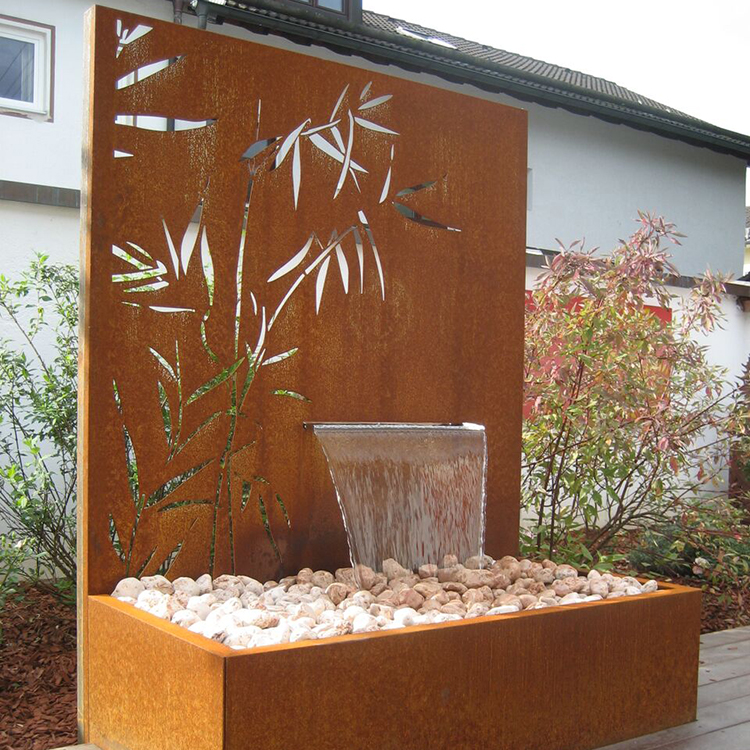 Modern Fountains Corten Steel Waterfall Outdoor Garden Water Features With Screen