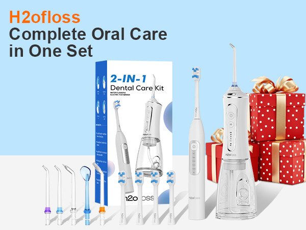 Professional 2-in-1 Sonic Teeth Cleaning Combo Soft Bristle Electric Toothbrush Water Flosser Whitening Waterproof Household