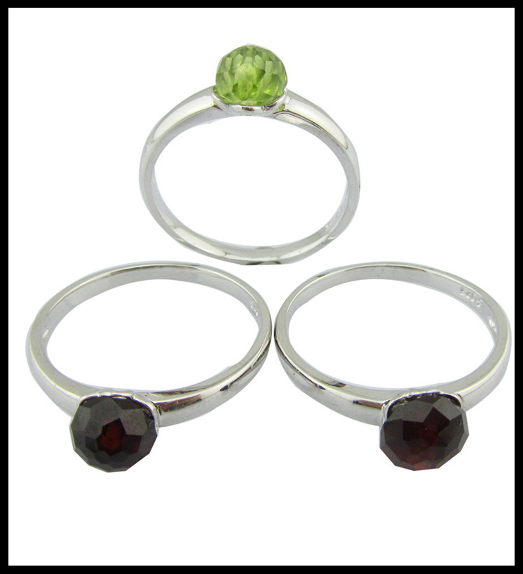 925 Silver Gemstone Rings Elegant Round Oval Shapes Tourmaline Colorful Gemstone