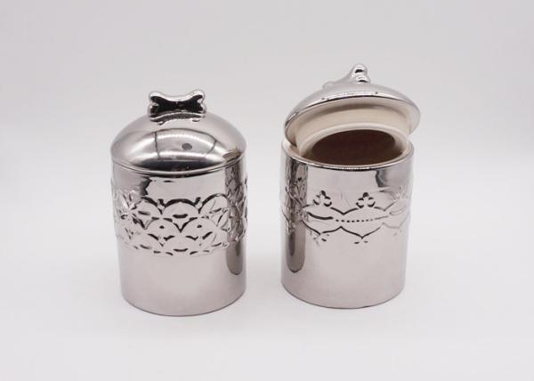 Electroplated Silver Plating Ceramic Pet Treat Jar , Airtight Food Canisters