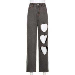Wholesale OEM maufactory new European and American women's clothing casual commute love hollow straight tube slim jeans tro from china suppliers