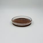 5pcs Glass Bathroom Accessories Set Clear With Wood Base Round Shape Ribbed