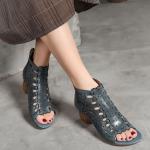 S501 Open Toe Leather Fashion Mid-Heel Women'S Shoes New Hollow Fish Mouth Cool