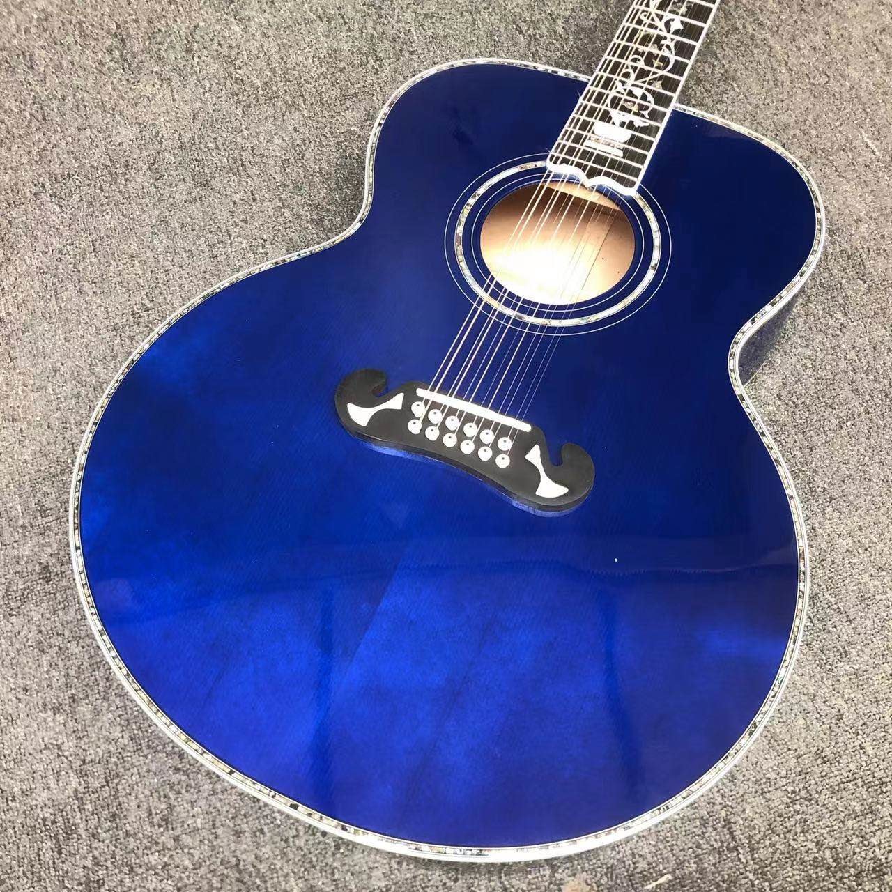 Custom 12 strings Blue color G200 classic acoustic guitar, Solid Sprue top,Factory Custom Maple body guitar