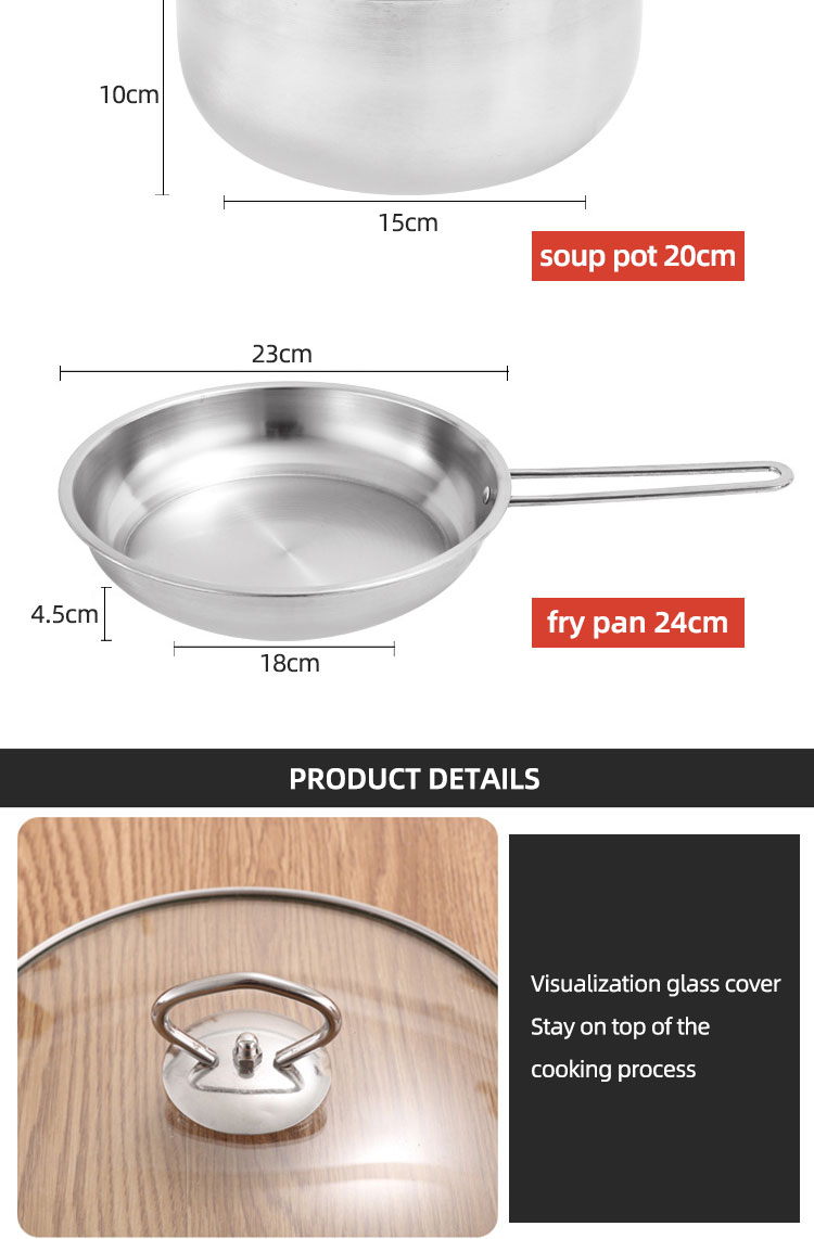 Hot Sale Kitchenware 3pcs Cookware Set Round Nonstick Stainless 410 Soup Pot Cooking Pot Set Custom Pots And Pans