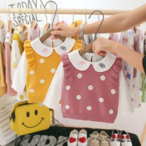 Wholesale Spring 39in Girls Casual Full Sleeve Shirts Children'S Sweater Vest With Two Piece Top from china suppliers