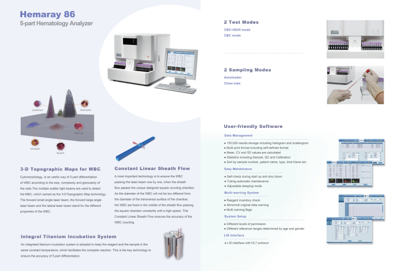 Rayto 5-part human hematology analyzer,auto analyzer Hemaray86 low price