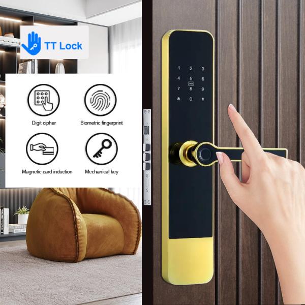 Apartment Light Gold TTLock Digital Door Lock Biometric Intelligent Smart Door