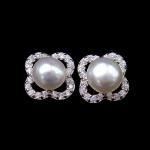 Korean Women Jewelry 925 Sterling Silver Stud Earrings / Natural Cultured