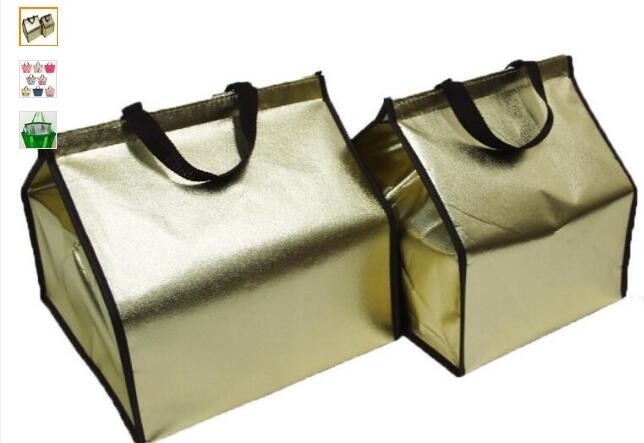 Reusable aluminium foil thermal insulation material cooler bag for picnic with Strapping tape closureRecycled PP Woven Plast