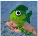 Wholesale - green little fish baby hat cap handmade cotton Photography Prop