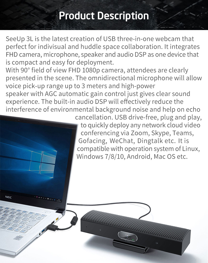 full HD 1080P 3 in 1 Webcam With Microphone and speaker USB Conference camera plug and play