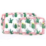 2pcs Zippered Cactus Print PVC Ladies Toiletry Bag
