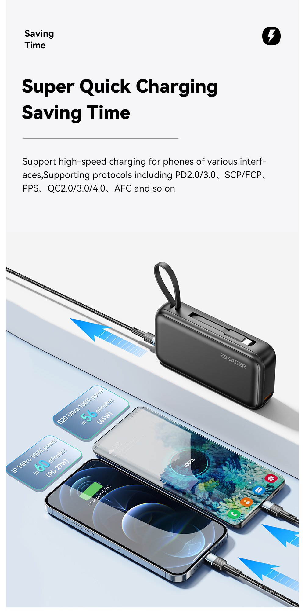 LED Digital Display PD 65W Cell Phone Power Bank 15000mAh Fast Battery Storage