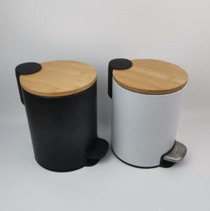 Wholesale Commercial Foot Operated Waste Bins Stainless Teel Bamboo Lid Trash Garbage Can Pedal Bin from china suppliers