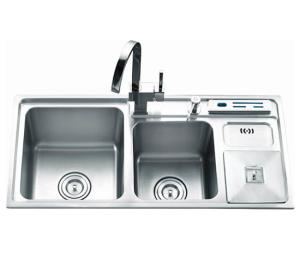 Wholesale 23cm Stainless Steel Double Bowl Topmount Kitchen Sink With Trash Can from china suppliers