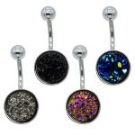 Black Background Rainbow Crystal Belly Bars Round Hoop Belly Button Ring Shiny