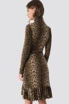 Autumn Fashion Women Long Sleeve And High Neck Leo Polo Dress Brown