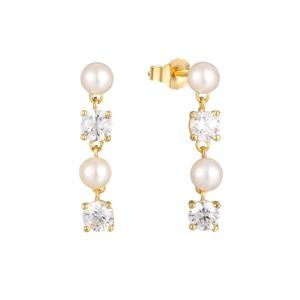 Wholesale White CZ Pearl Drop Chain Earrings For Sophisticated Ladies 925 Sterling Silver from china suppliers