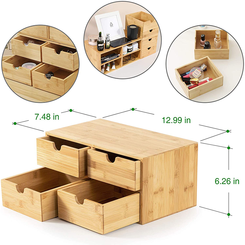 4 Tidy Box 2 Tier Desk Organizer Bamboo Cabinet with Drawers and Budget-Friendly