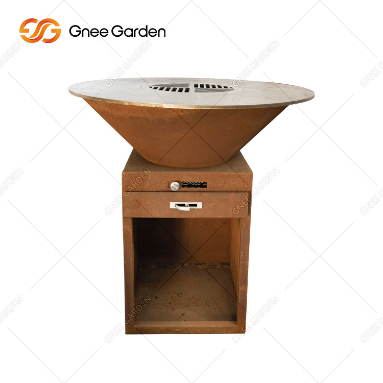 Popular wood burning outdoor rust brasero barbecue party corten steel bbq grills
