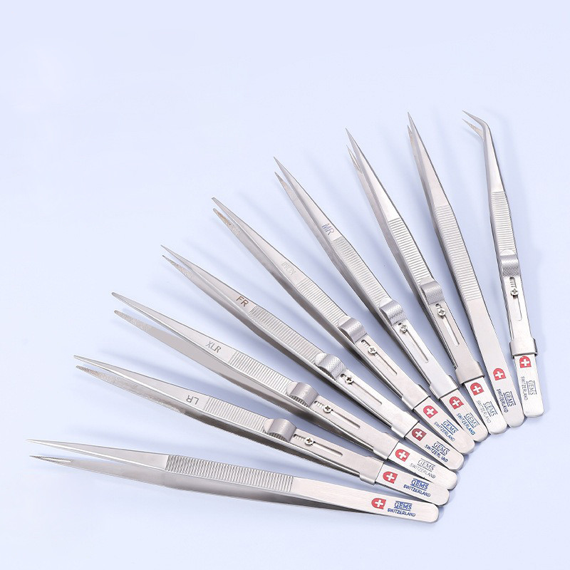 16cm Stainless Steel Pointed Elbow Tweezers Anti Slip Lockable Tweezers