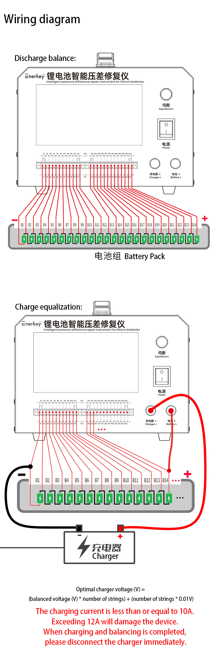 Lithium Battery Intelligent Equalizer 24S 1A-7A Discharge Charge Pack Tester Digital Indicator