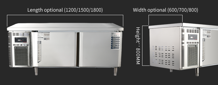 Multi-climate 380L Undercounter Freezer Fridge Glass Door Workbench Prep Table Refrigerator