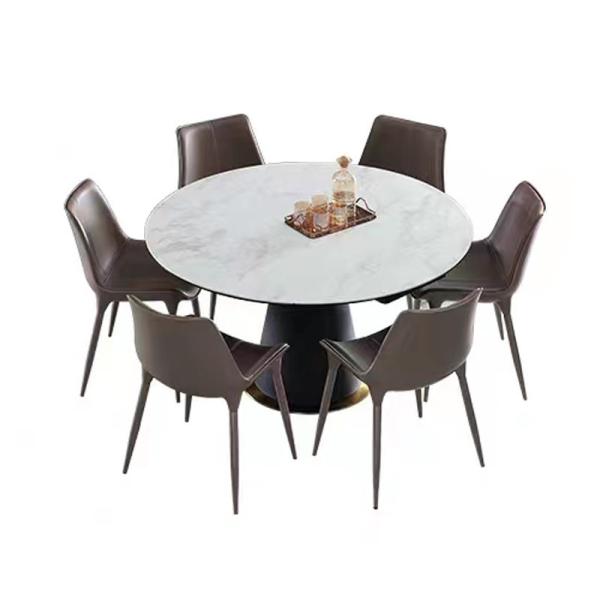 Italian Luxury Stainless Steel Base Dinner Table Modern Round Ceramic Marble Top Dinning Table