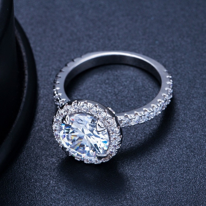 925 Sterling Silver Princess Ring Round Sparkling Ring Love Heart CZ Rings for Women Engagement Jewelry Anniversary
