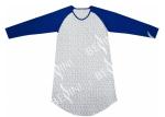 Ladies Cotton Jersey Blue/Floral Printed Raglan Long Sleeve V Neck Nightdress