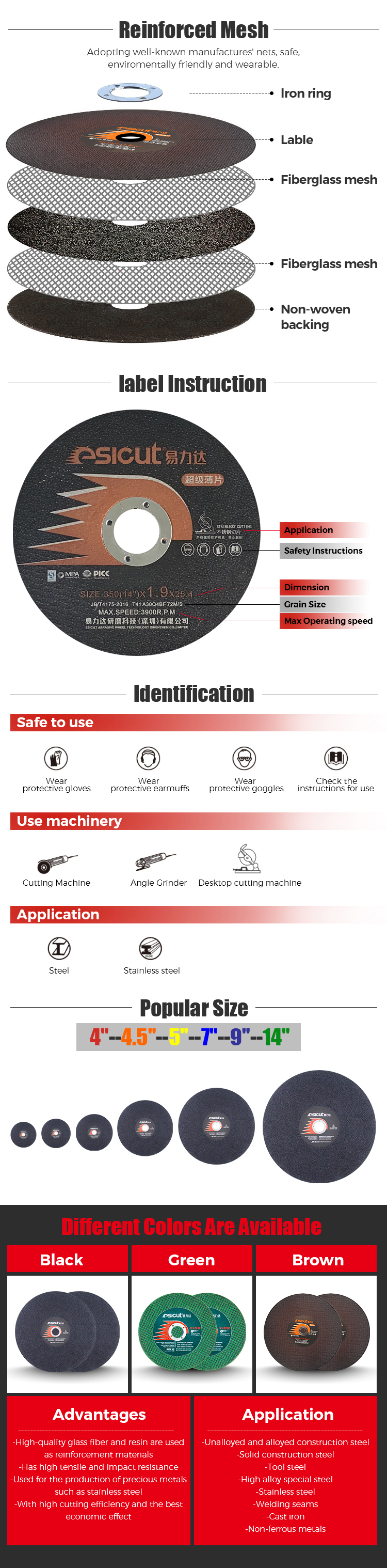 72-80m/S 16 Grit Grinding Disc 4'' 4.5'' 14'' Abrasive Wheel Tools