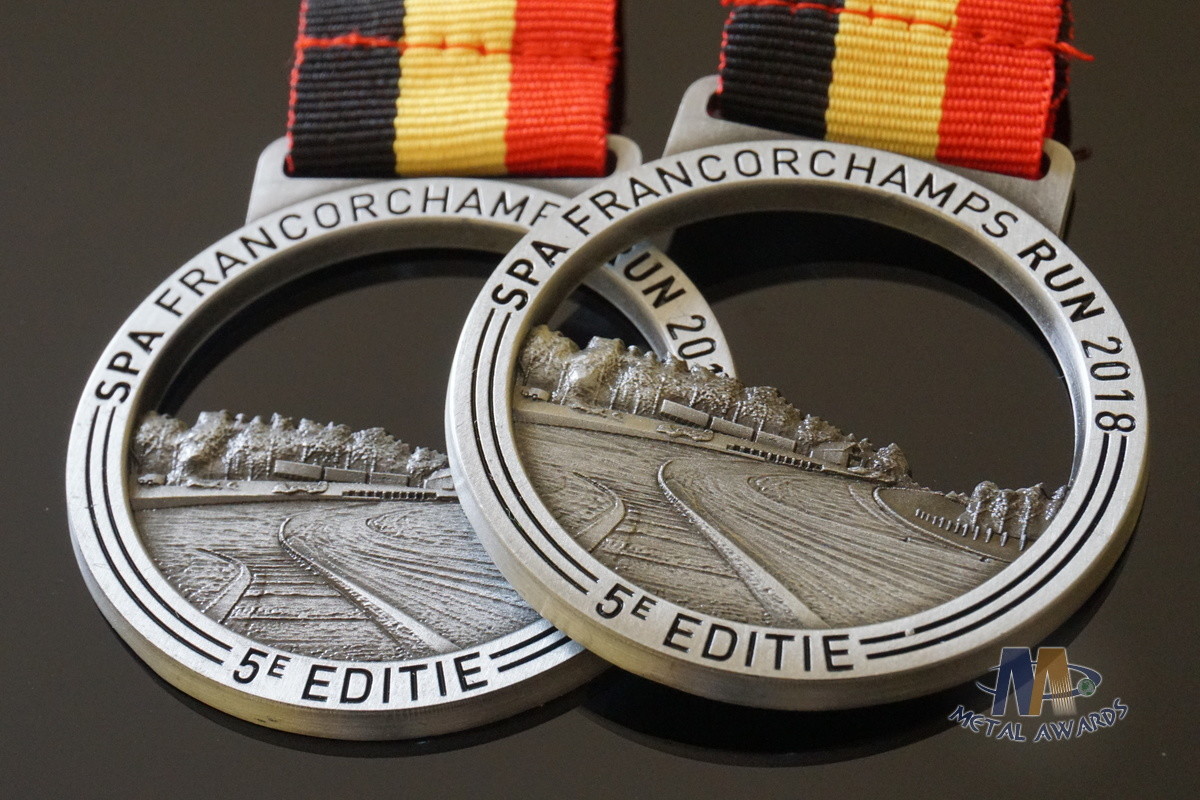 Running Racing Metal Award Medals Cut Out On Design With Strip Ribbon