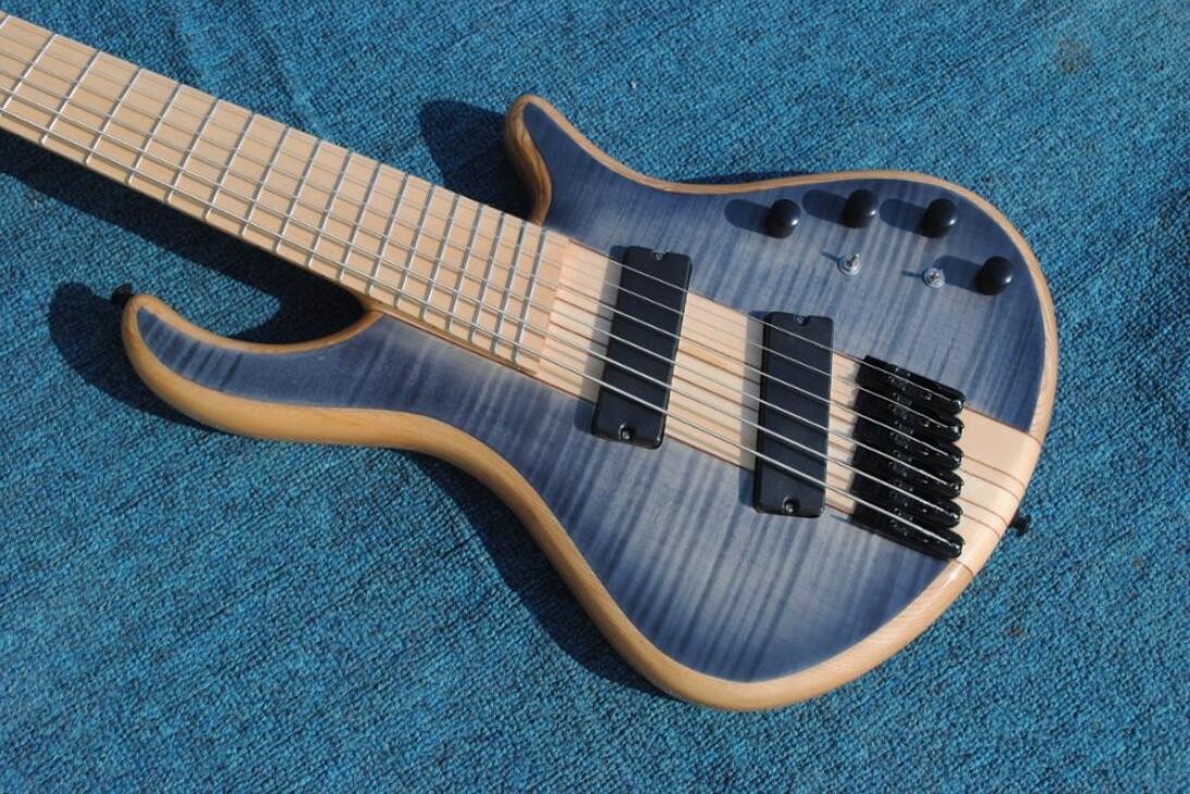 Custom Blue Flame Maple top Neck through body 6 strings Electric Bass Guitar