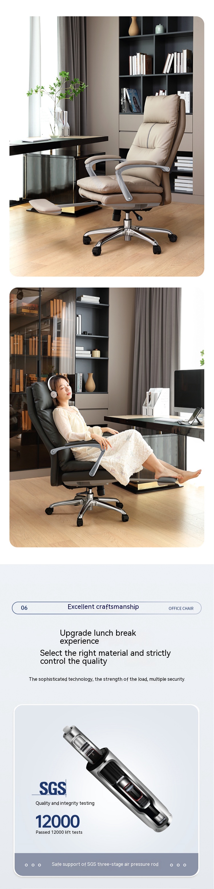 Reclining Genuine Leather Office Chair with Footrest Adjustable Height and Modern Design