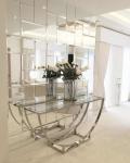 Contemporary Silver Stainless Steel Frame Transparent Tempered glass Top