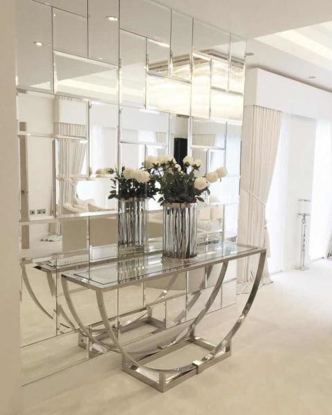 Contemporary Silver Stainless Steel Frame Transparent Tempered glass Top
