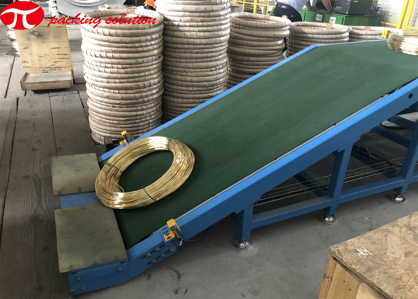 Customized automatic copper coils packing line with weighing and wrapping machine