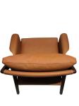 Down feather filled in Leather upholstered cushion Armchair sofa with Oak wood