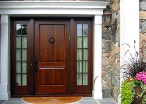 Wholesale Mahogany Solid Wood Front Doors , Solid Wood Entrance Doors Tempered Glass For Villa from china suppliers