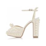 Pearl inlaid design women's high heel sandals，open toe height increasing women